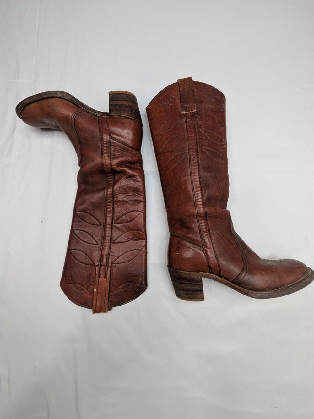 Vintage 1950-1970 FRYE Black Label Campus Stitch Tall Leather Boots 8558 6.5B - Picture 7 of 16